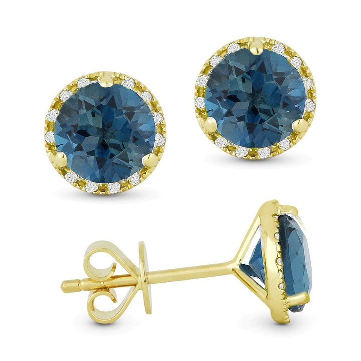 Madison L 14K Yellow Gold London Blue Topaz Round Stud Earrings - style E1023LBTY