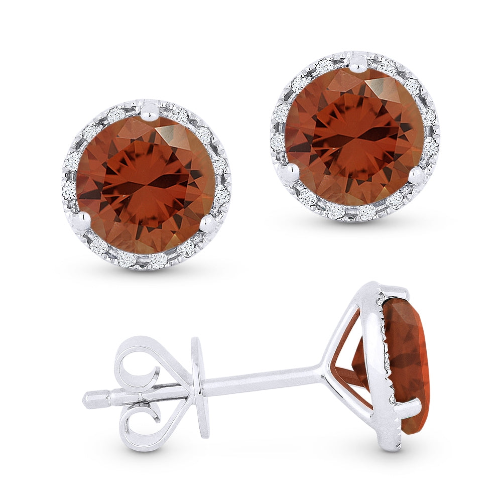 Madison L 14K White Gold Created Padparadscha Round Stud Earrings - style E1023OCW