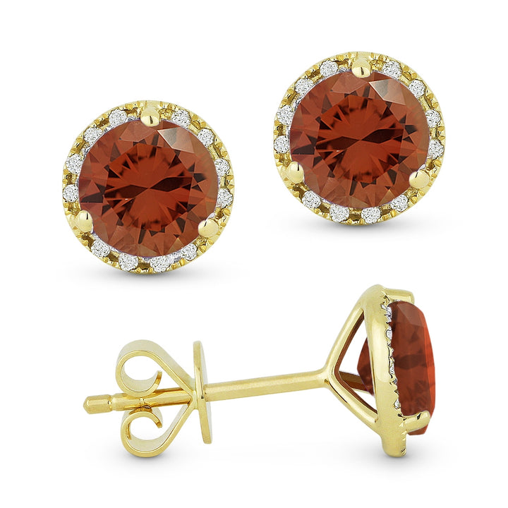Madison L 14K Yellow Gold Created Padparadscha Round Stud Earrings - style E1023OCY