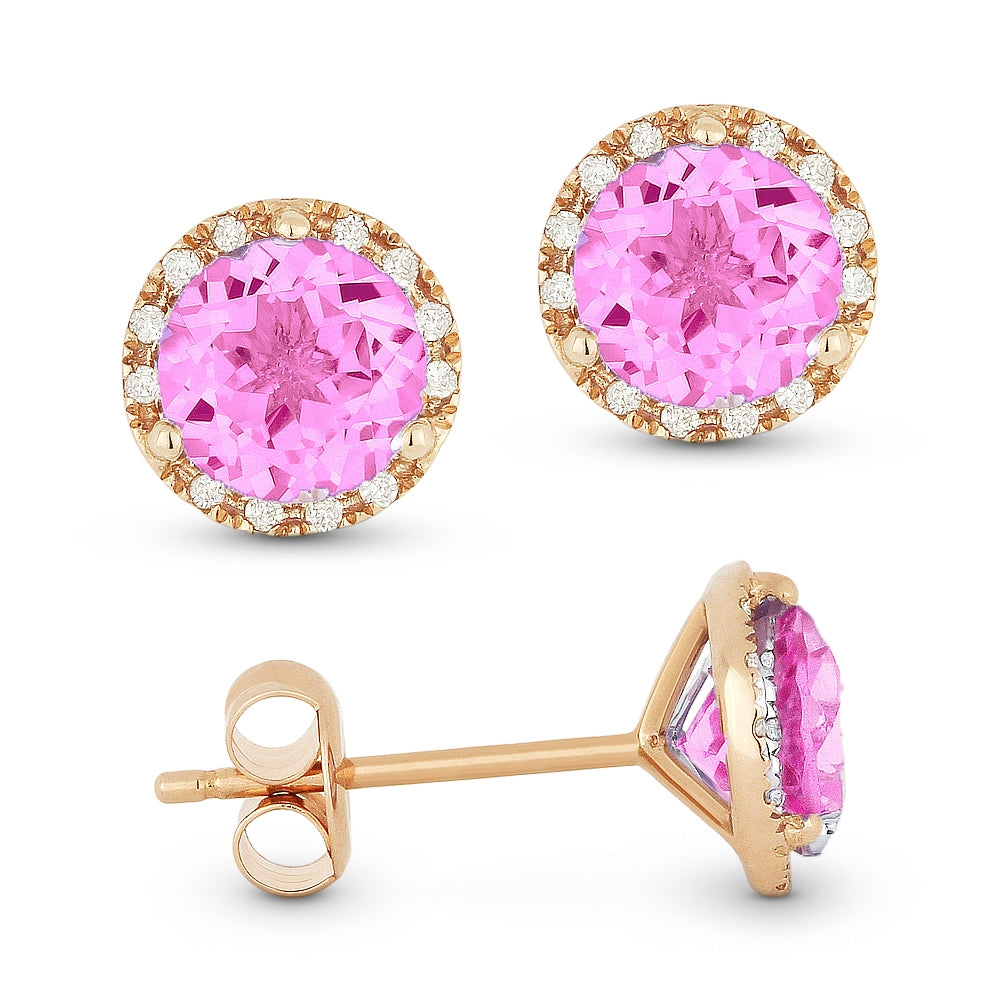 Madison L 14K Rose Gold Created Pink Sapphire Round Stud Earrings - style E1023PCP