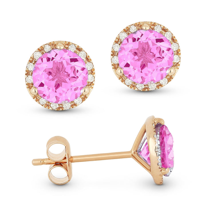 Madison L 14K Rose Gold Created Pink Sapphire Round Stud Earrings - style E1023PCP