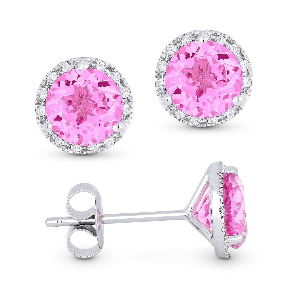 Madison L 14K White Gold Created Pink Sapphire Round Stud Earrings - style E1023PCW