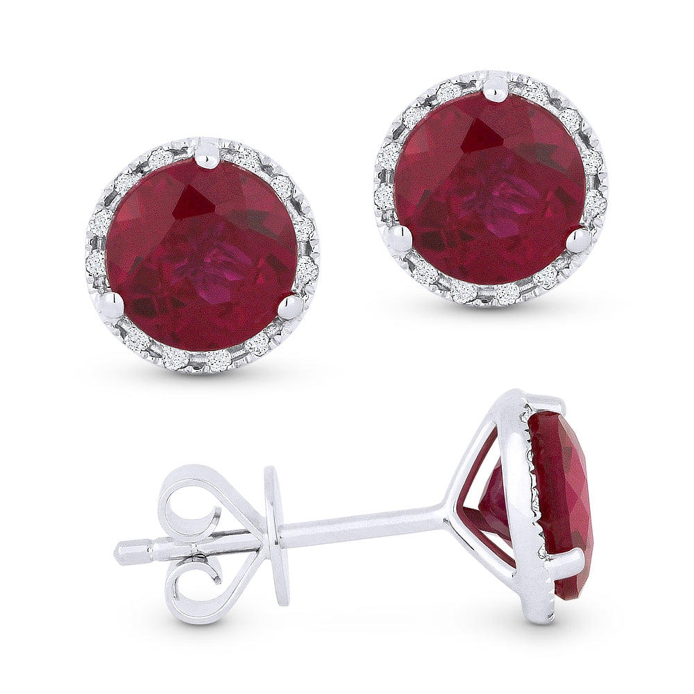 Madison L 14K White Gold Ruby Round Stud Earrings - style E1023RUW