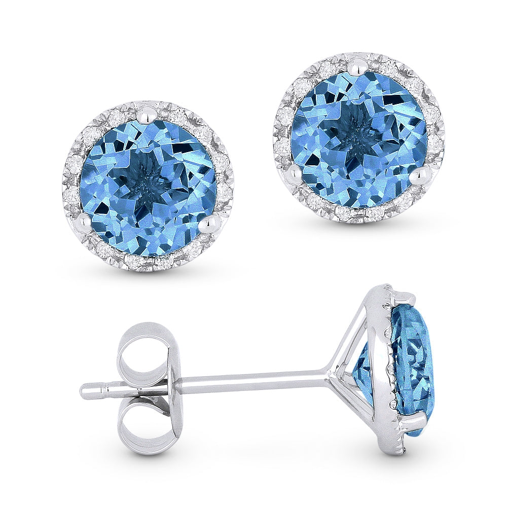 Madison L 14K White Gold Swiss Blue Topaz Round Stud Earrings - style E1023SWBTW