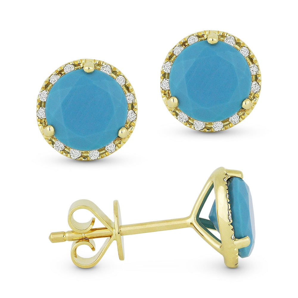 Madison L 14K Yellow Gold Turquoise Round Stud Earrings - style E1023TQY