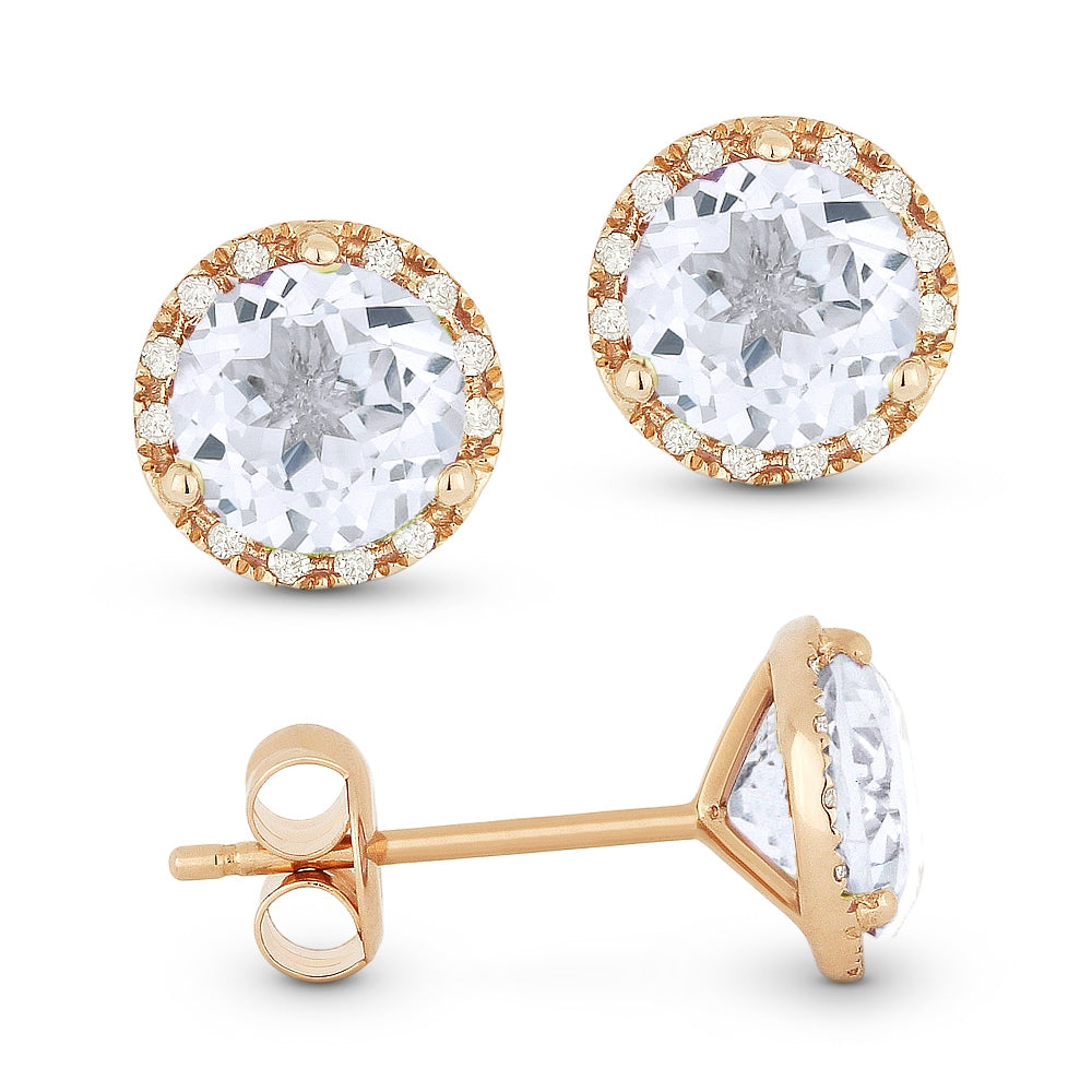 Madison L 14K Rose Gold White Topaz Round Stud Earrings - style E1023WTP