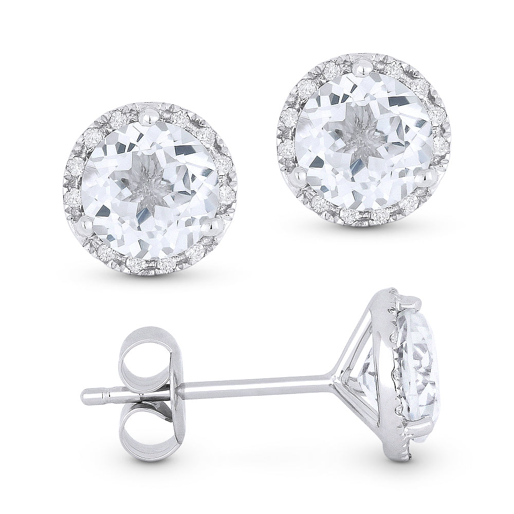 Madison L 14K White Gold White Topaz Round Stud Earrings - style E1023WTW