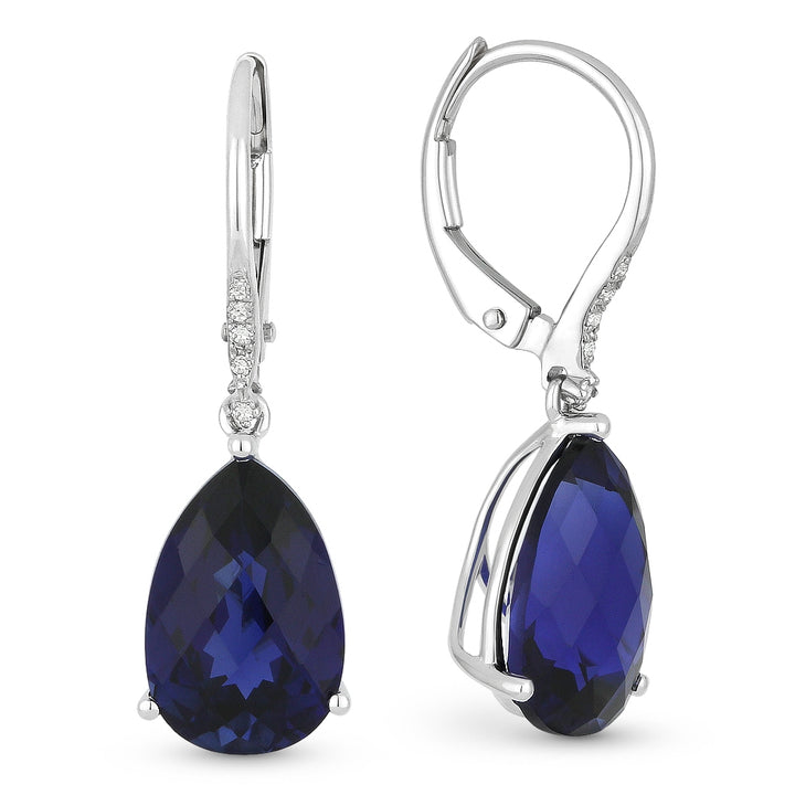 Madison L 14K White Gold Created Sapphire Pear Drop Earrings - style E1031BCW