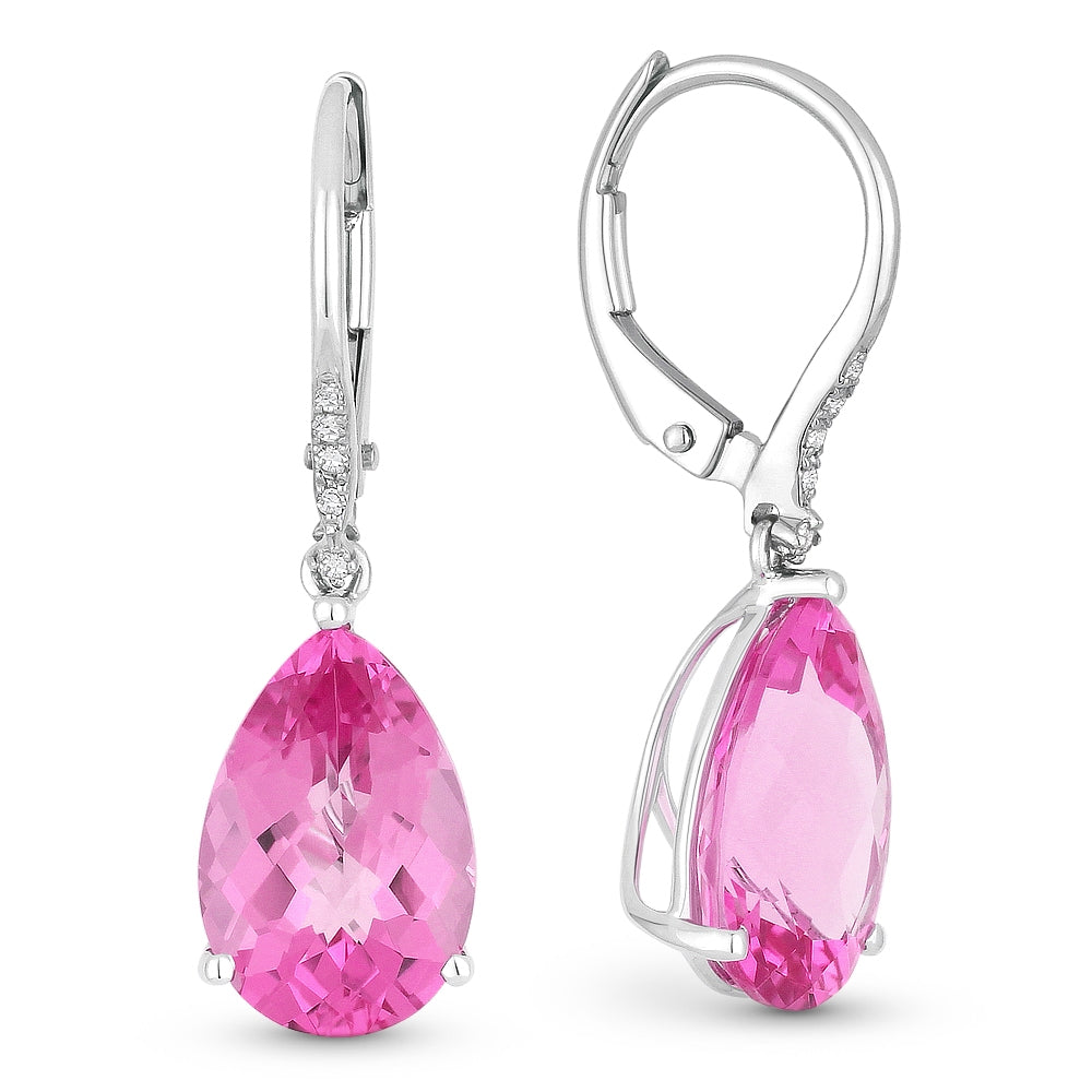 Madison L 14K White Gold Created Pink Sapphire Pear Drop Earrings - style E1031PCW