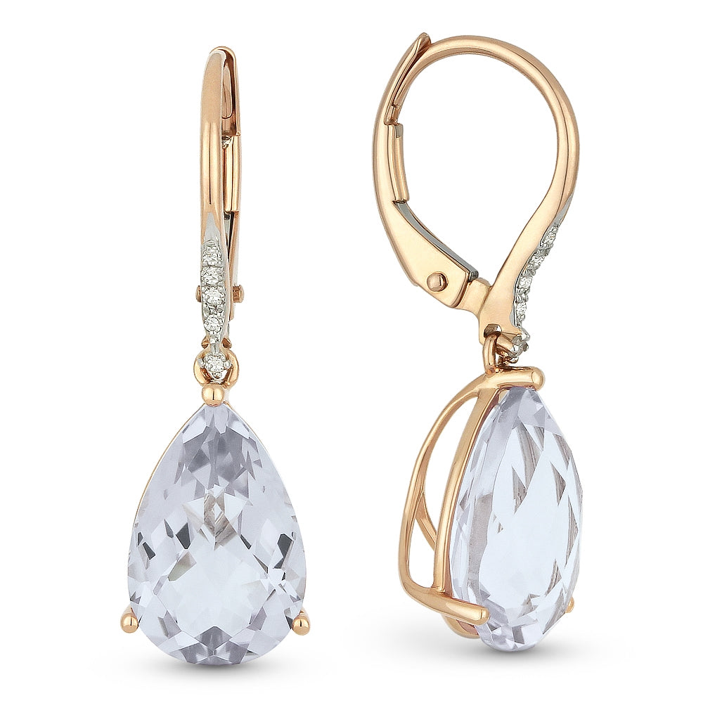 Madison L 14K Rose Gold White Topaz Pear Drop Earrings - style E1031WTP