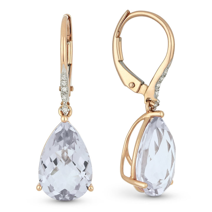 Madison L 14K Rose Gold White Topaz Pear Drop Earrings - style E1031WTP
