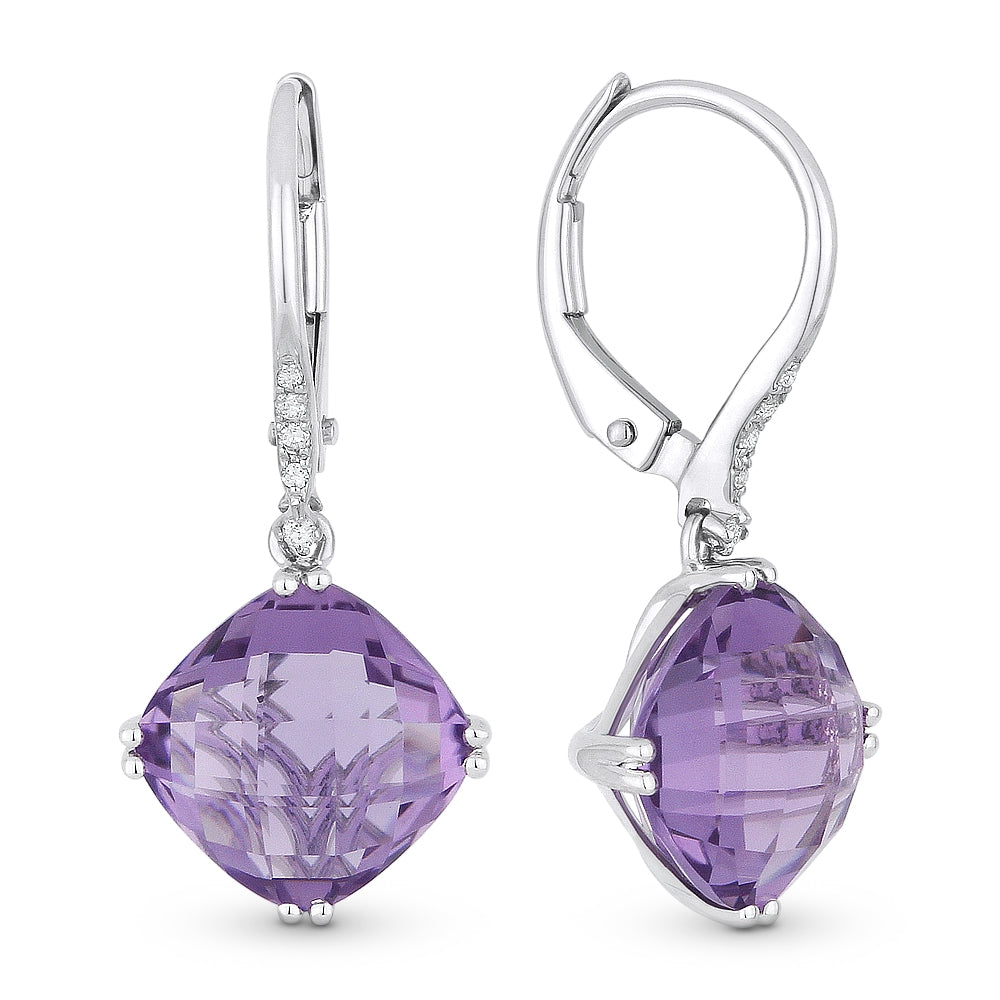 Madison L 14K White Gold Amethyst Cushion Drop Earrings - style E1032AMW