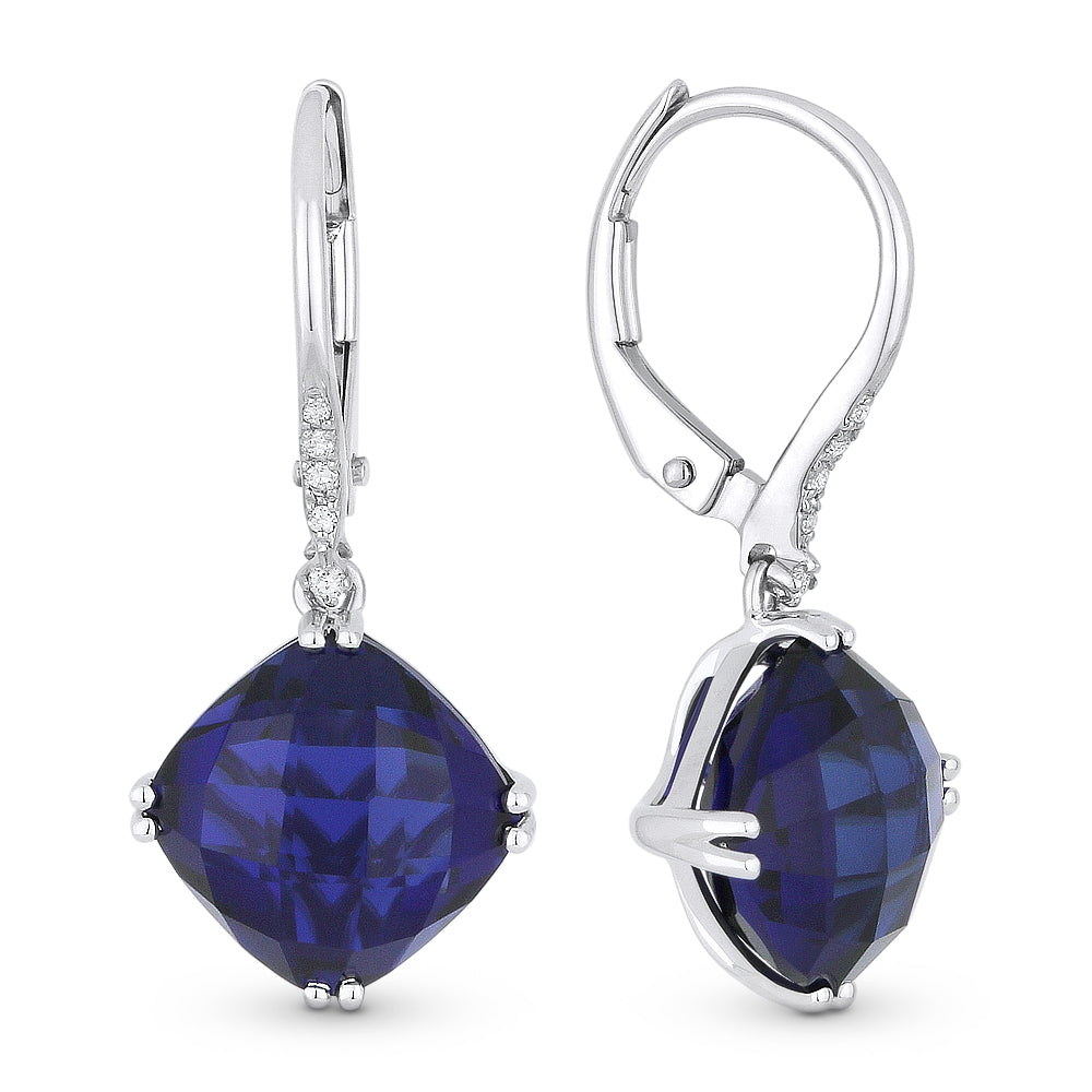 Madison L 14K White Gold Created Sapphire Cushion Drop Earrings - style E1032BCW