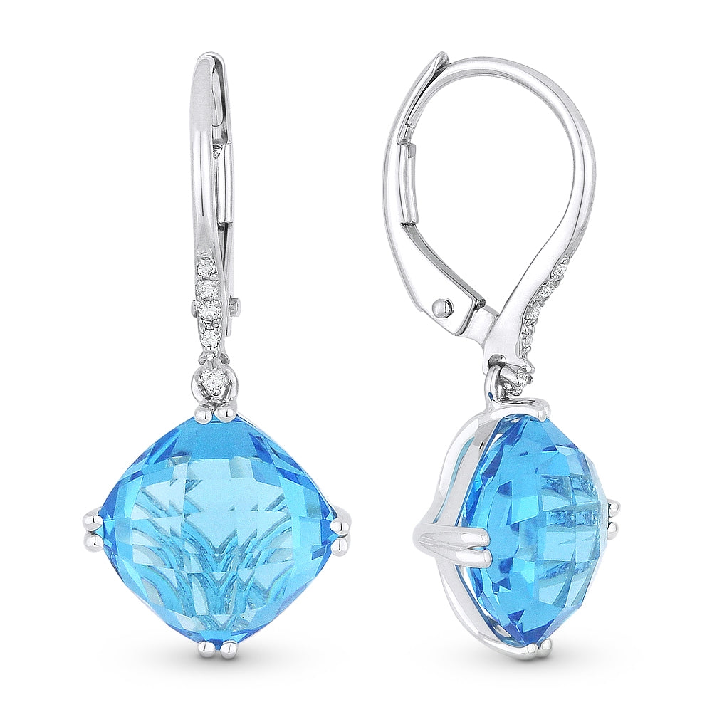 Madison L 14K White Gold Blue Topaz Cushion Drop Earrings - style E1032BTW