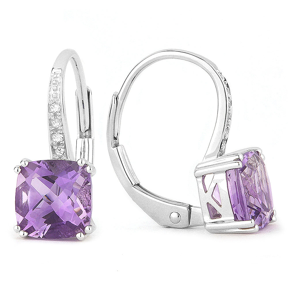 Madison L 14K White Gold Amethyst Cushion Drop Earrings - style E1033AMW