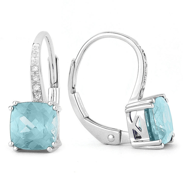 Madison L 14K White Gold Blue Topaz Cushion Drop Earrings - style E1033BTW