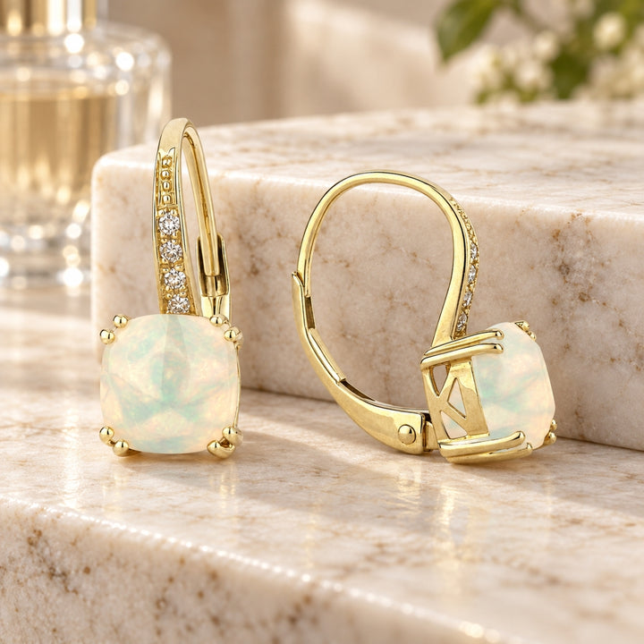 E1033 - 14K Gold Cushion Drop Earrings