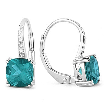 Madison L 14K White Gold Created Tourmaline Paraiba Cushion Drop Earrings - style E1033CPARW