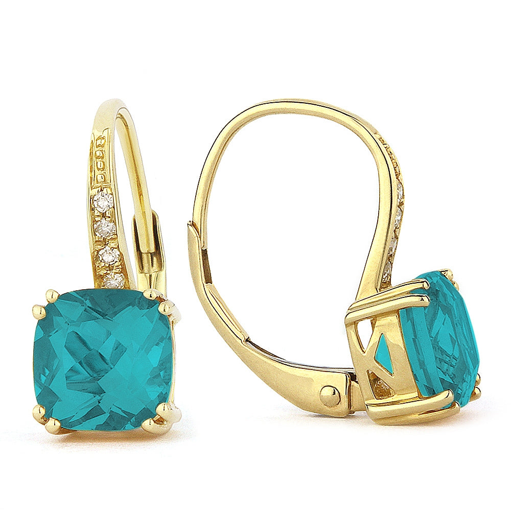 Madison L 14K Yellow Gold Created Tourmaline Paraiba Cushion Drop Earrings - style E1033CPARY