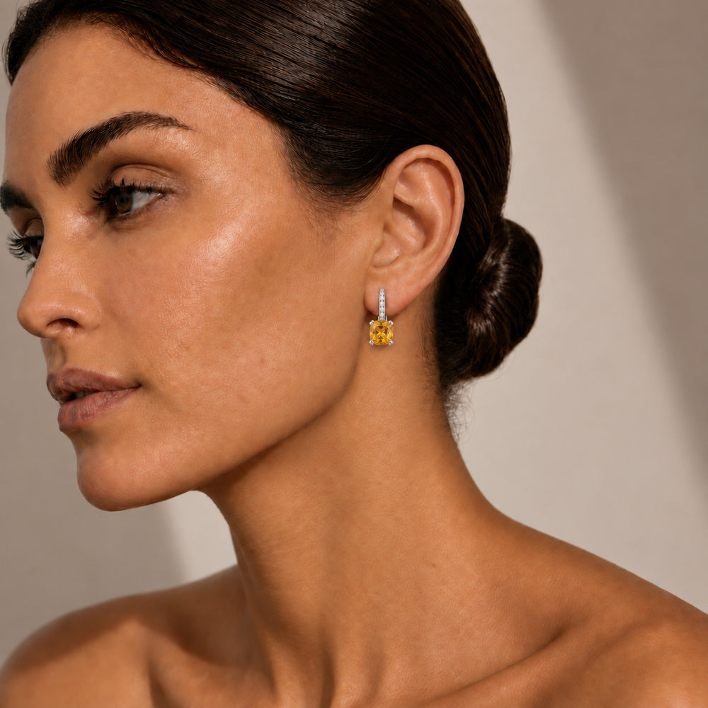 E1033 - 14K Gold Cushion Drop Earrings