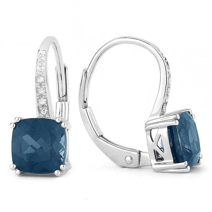 Madison L 14K White Gold London Blue Topaz Cushion Drop Earrings - style E1033LBTW