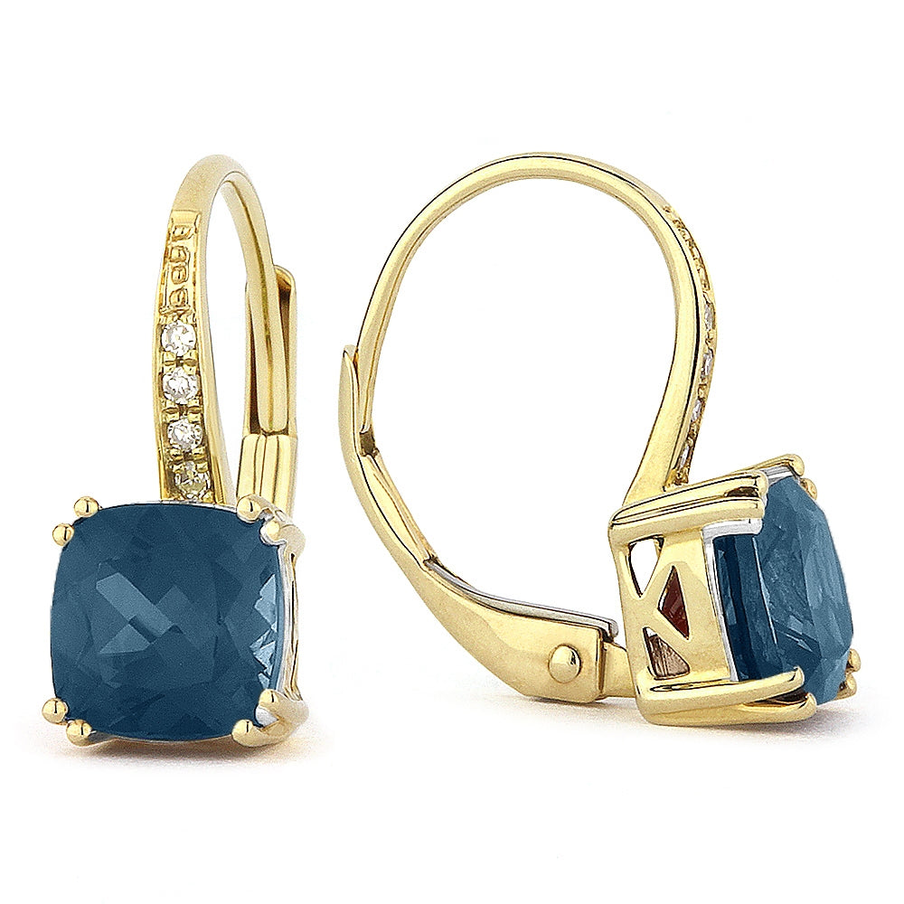 Madison L 14K Yellow Gold London Blue Topaz Cushion Drop Earrings - style E1033LBTY