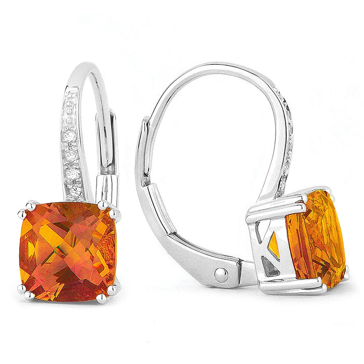 Madison L 14K White Gold Created Padparadscha Cushion Drop Earrings - style E1033OCW