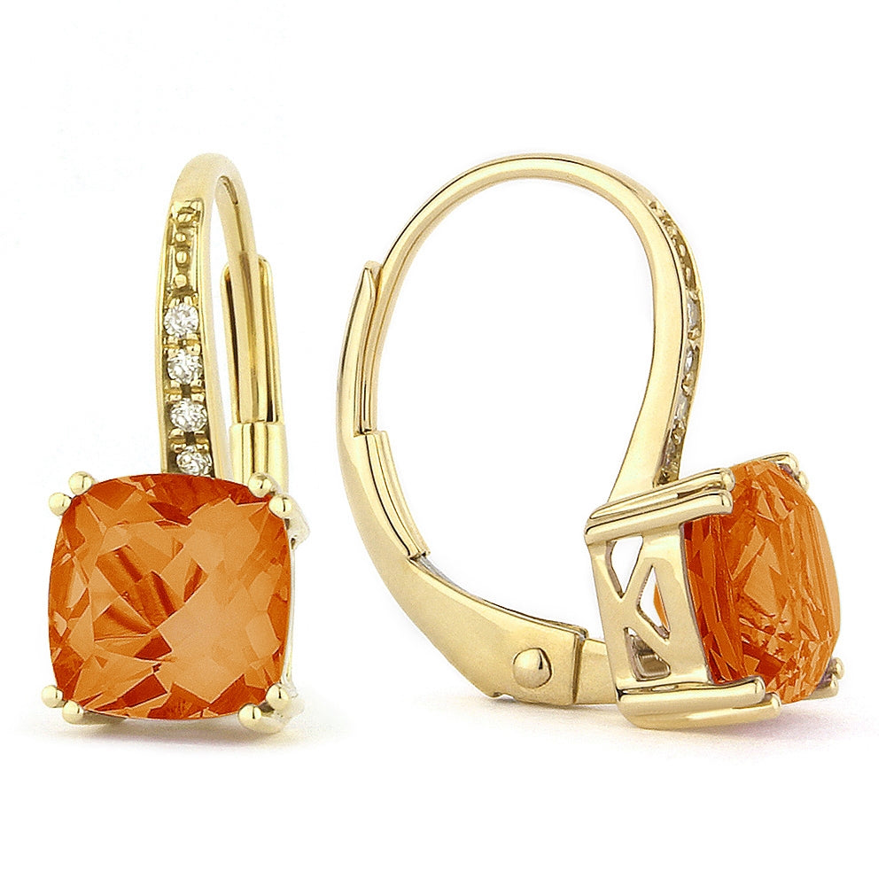 Madison L 14K Yellow Gold Created Padparadscha Cushion Drop Earrings - style E1033OCY