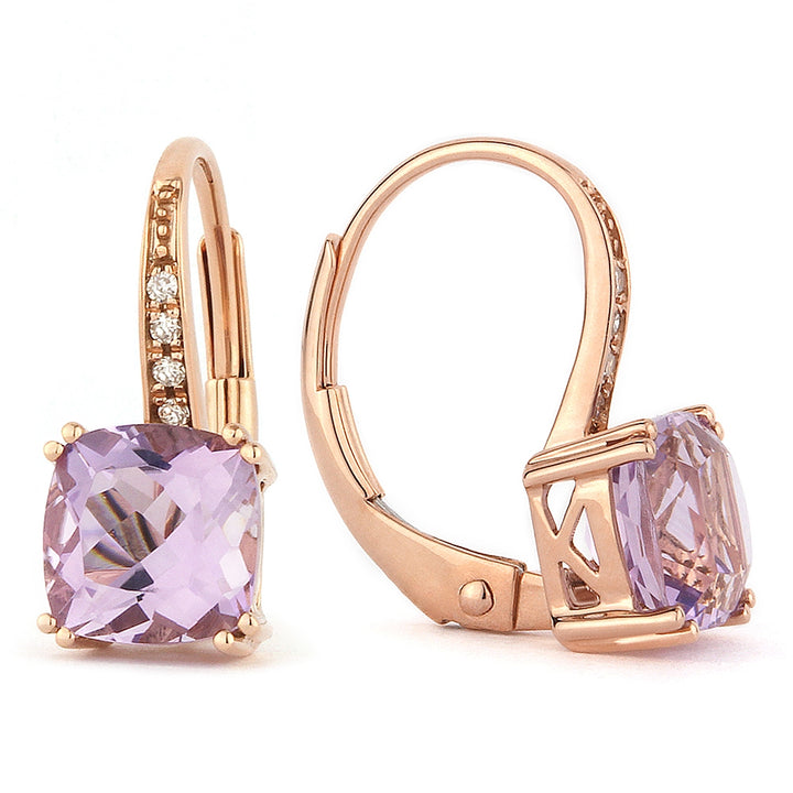 Madison L 14K Rose Gold Pink Amethyst Cushion Drop Earrings - style E1033PAMP