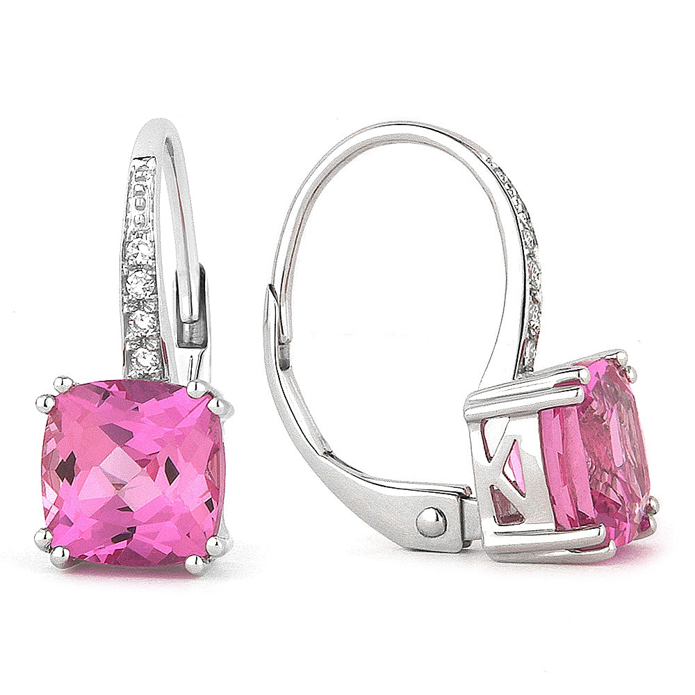 Madison L 14K White Gold Created Pink Sapphire Cushion Drop Earrings - style E1033PCW