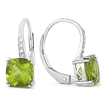 Madison L 14K White Gold Peridot Cushion Drop Earrings - style E1033PRW