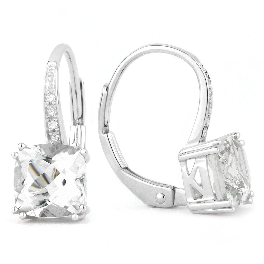 Madison L 14K White Gold White Topaz Cushion Drop Earrings - style E1033WTW