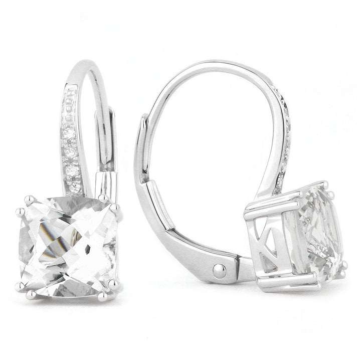Madison L 14K White Gold White Topaz Cushion Drop Earrings - style E1033WTW