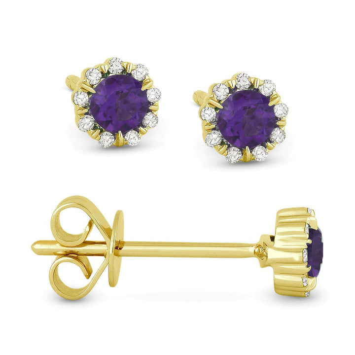 Madison L 14K Yellow Gold Amethyst Round Stud Earrings - style E1034AMY