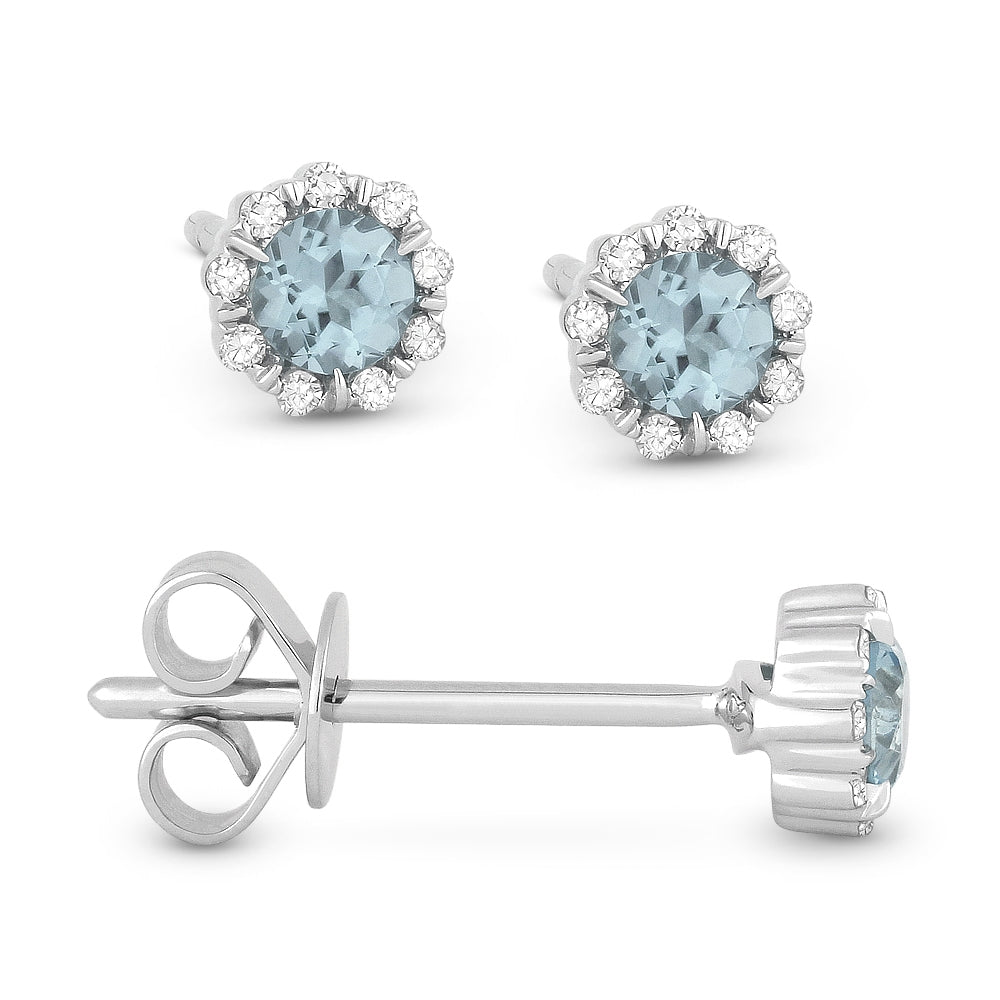 Madison L 14K White Gold Aquamarine Round Stud Earrings - style E1034AQW