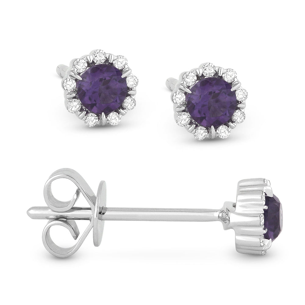 Madison L 14K White Gold Created Alexandrite Round Stud Earrings - style E1034AXW