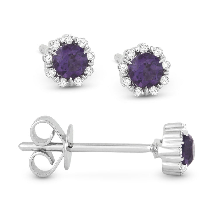 Madison L 14K White Gold Created Alexandrite Round Stud Earrings - style E1034AXW