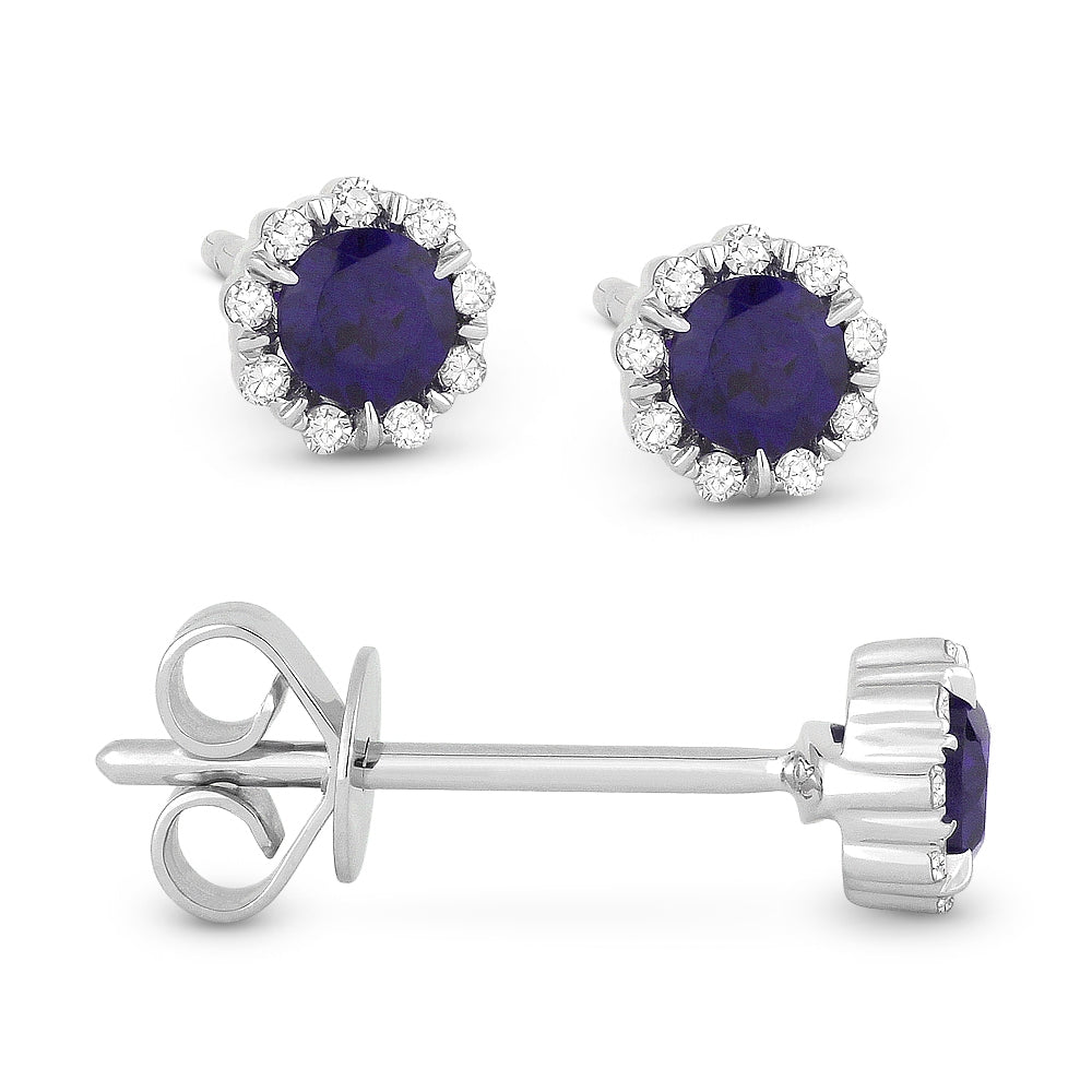 Madison L 14K White Gold Created Sapphire Round Stud Earrings - style E1034BCW