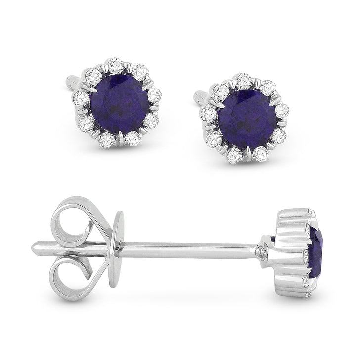 Madison L 14K White Gold Created Sapphire Round Stud Earrings - style E1034BCW
