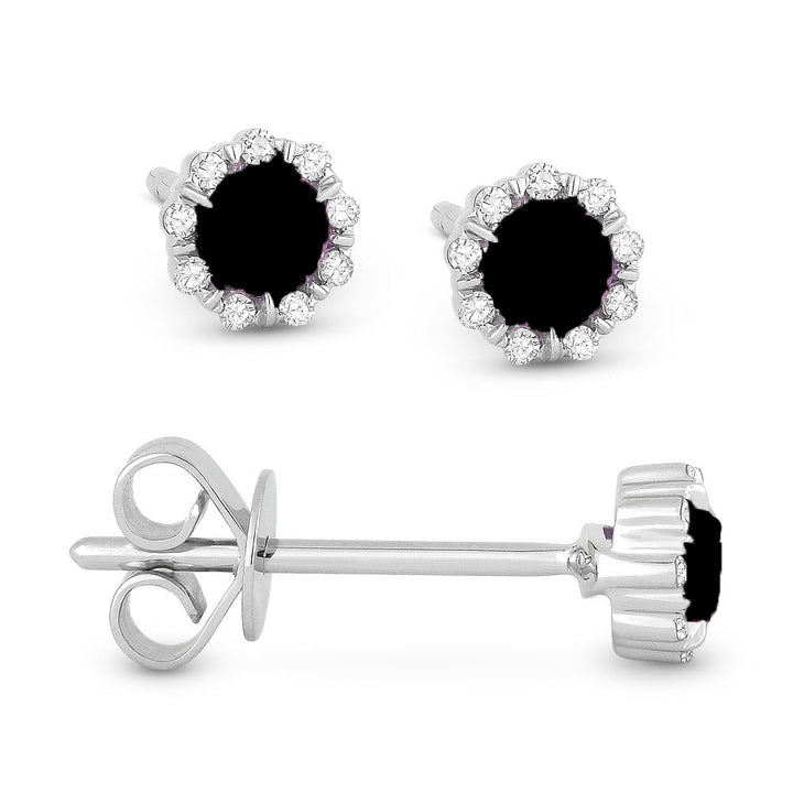 Madison L 14K White Gold Black Onyx Round Stud Earrings - style E1034BOW