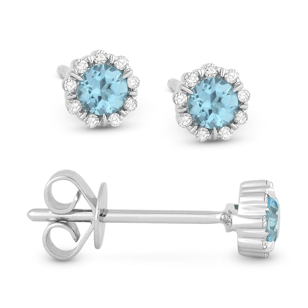 Madison L 14K White Gold Blue Topaz Round Stud Earrings - style E1034BTW