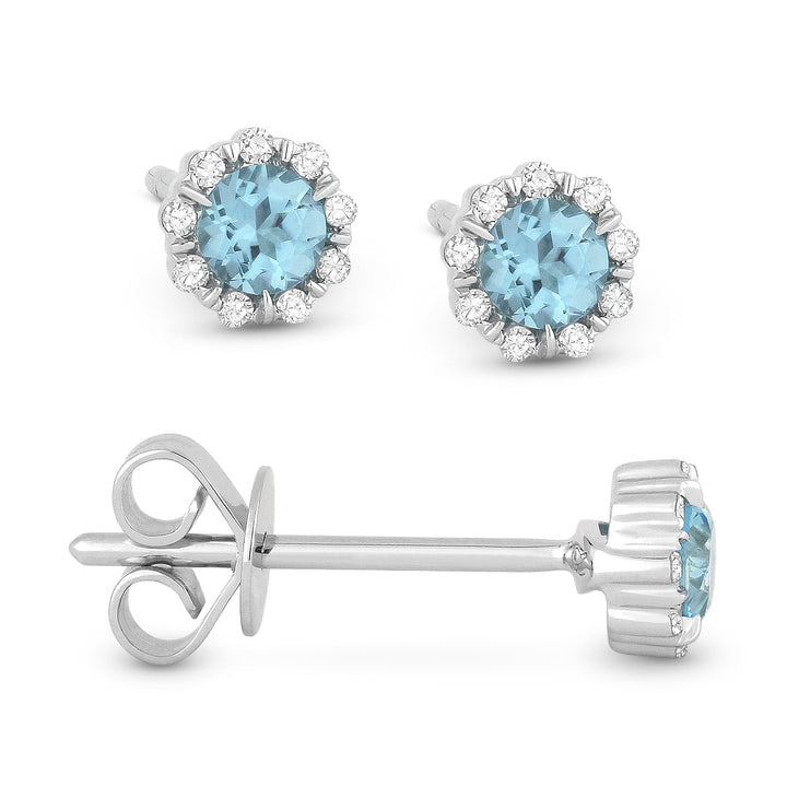 Madison L 14K White Gold Blue Topaz Round Stud Earrings - style E1034BTW