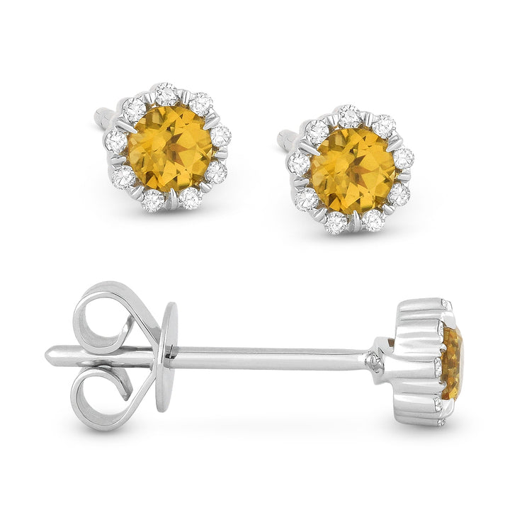 Madison L 14K White Gold Citrine Round Stud Earrings - style E1034CTW
