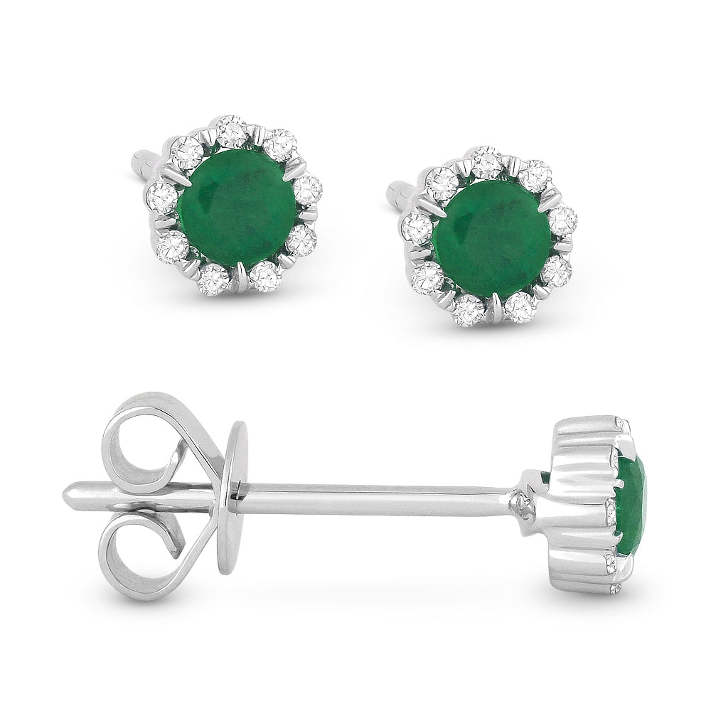 Madison L 14K White Gold Emerald Round Stud Earrings - style E1034EMW