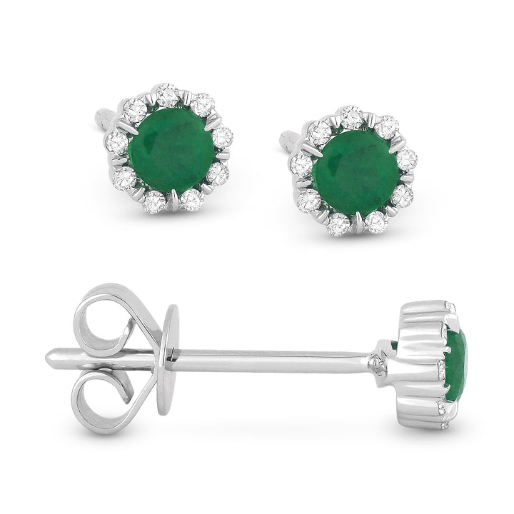 Madison L 14K White Gold Emerald Round Stud Earrings - style E1034EMW