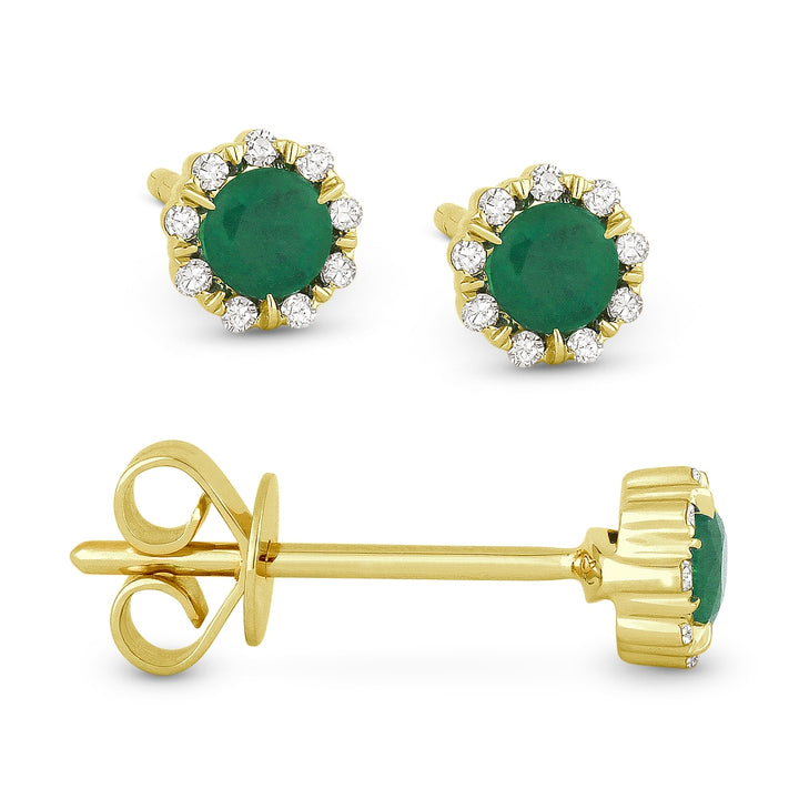 Madison L 14K Yellow Gold Emerald Round Stud Earrings - style E1034EMY