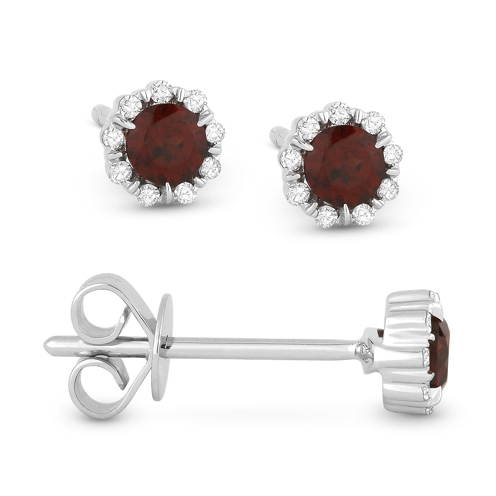 Madison L 14K White Gold Garnet Round Stud Earrings - style E1034GAW
