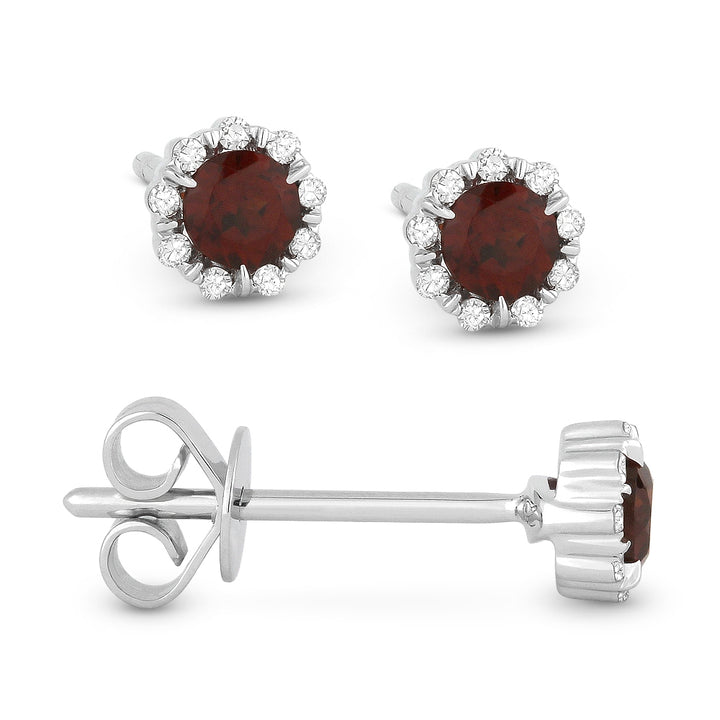 Madison L 14K White Gold Garnet Round Stud Earrings - style E1034GAW