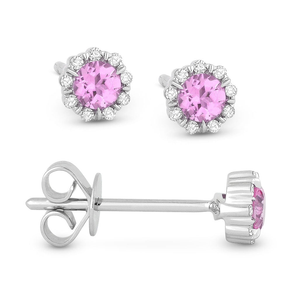 Madison L 14K White Gold Created Pink Sapphire Round Stud Earrings - style E1034PCW