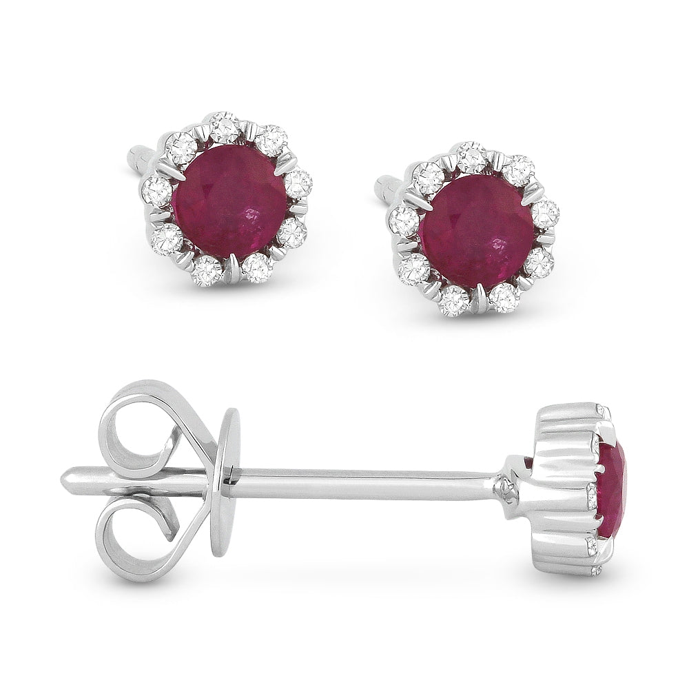 Madison L 14K White Gold Ruby Round Stud Earrings - style E1034RUW
